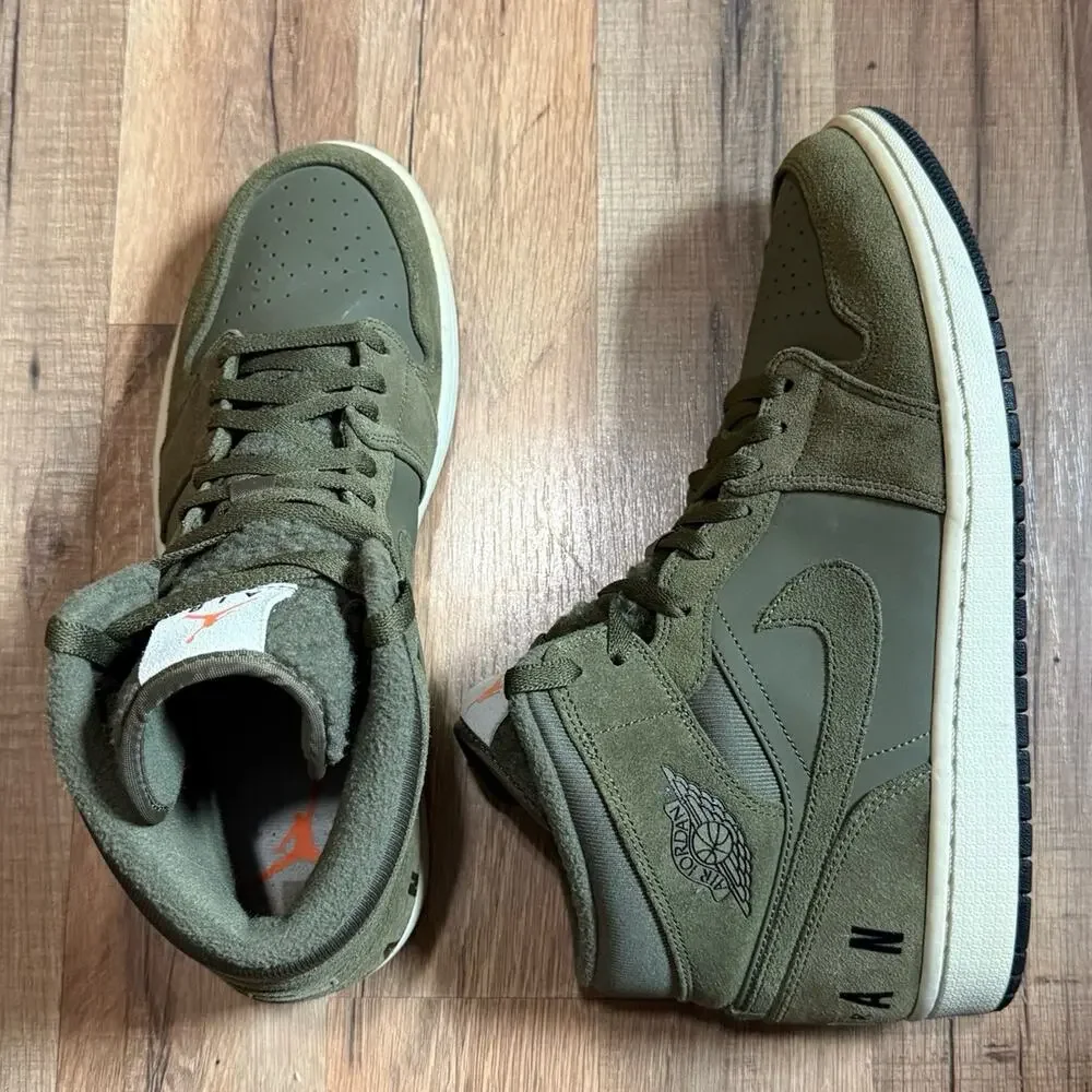 2018 Air Jordan 1 Mid Retro Olive Canvas